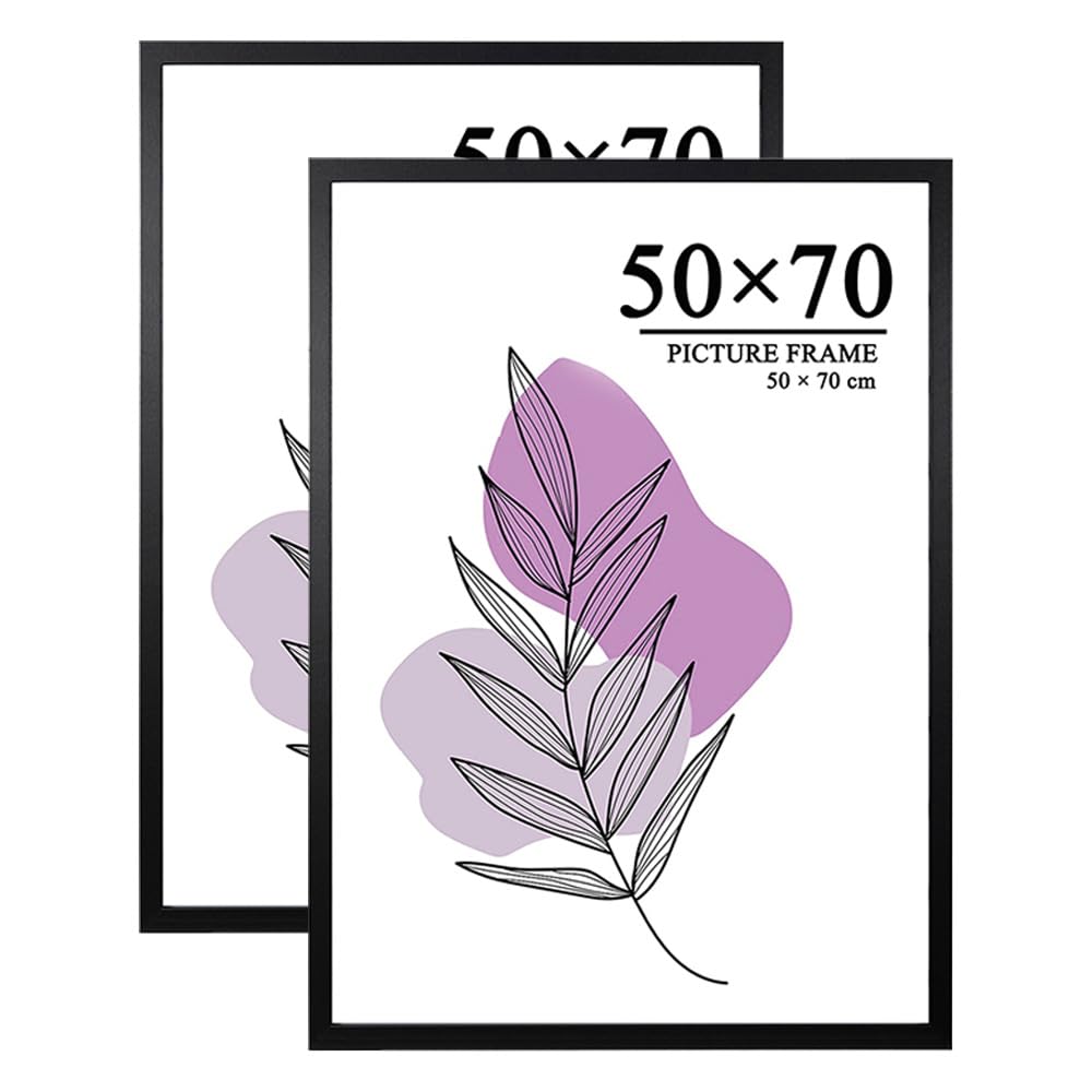 Cadre photo 50x70 en bois mdf noir avec verre acrylique incassable haute protection lot de 2