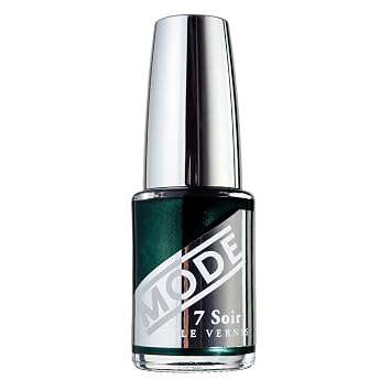 MODE Pearly Dark Green Black Emerald Nail Polish Color, Long Wear Chip Resistant Manicure, Strengthening UV Protection, ProWide Contour Brush, Vegan, 7 Soir Le Vernis Nail Lacquer, Velvet Cabaret