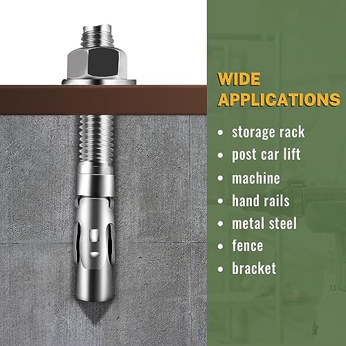 lionmax stainless steel concrete anchor bolts 3834 x 3 inch 6-pack wedge anchors for concrete cement wall base bracket rust and corrosion resistant