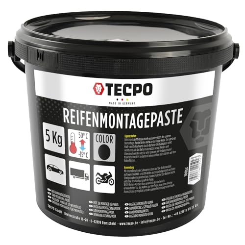 TECPO Reifenmontagepaste 5 kg schwarz, Reifenmontierpaste Montagepaste Reifen, Reifenpaste, Reifenmontage Reifen Schmier- und Gleitmittel