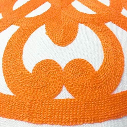 Alysheer Embroidered Decorative Throw Pillow Covers 18"X18" Set Of 2 Pieces, Classic Boho Mandala Knit Pattern, 100% Cotton Canvas Cozy Vibrant Cushion Cases For Sofa Couch Living Room (Bright Orange) #TOP3