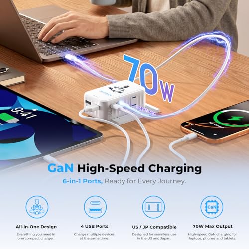 Aura 70W International Travel Adapter, 6-in-1 Universal Wall Charger - image 5