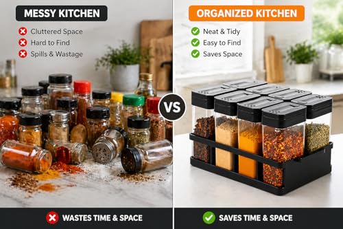 Image of 8 Pcs Airtight Masala Box with Stand, Transparent Spice Container Set for Kitchen, BPA-Free Plastic Masala Dabba, Space Saving Spice Organizer Rack, Kitchen Storage Containers for Spices Dry Item