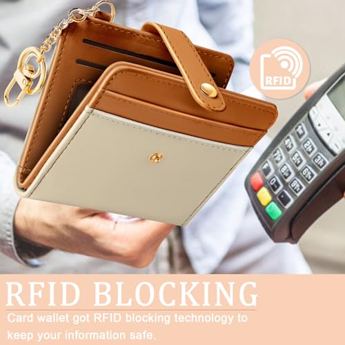 Small Ladies Wallet, Rfid Slim Thin Compact Credit Card Women Wallet, PU Leather Bifold Cash Wallet, Zipper Coin Pocket & ID Window, Female Gifts Beige and Brown3