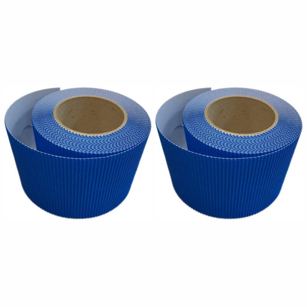 3 Ace Crafts (Pack of 2) Corrugated Display Borders Roll (Azure) Size 57mm x 15m - School Classroom Decoration, Bulletin Boards & Crown Making Crafts, Scalloped Edge Border Rolls Fade Resistant