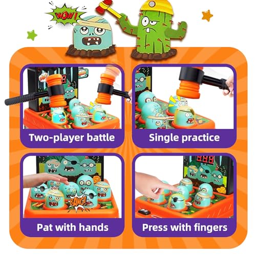 Image of Zombies Whack Game Toys for Kids, Arcade Game for 3 Year Old, Mini Electronic Interactive Hammering & Pounding Toys, Gift Idea for Toddler Kids Boys Girls Ages 3+, Cartoon Zombie Style Fun Toy