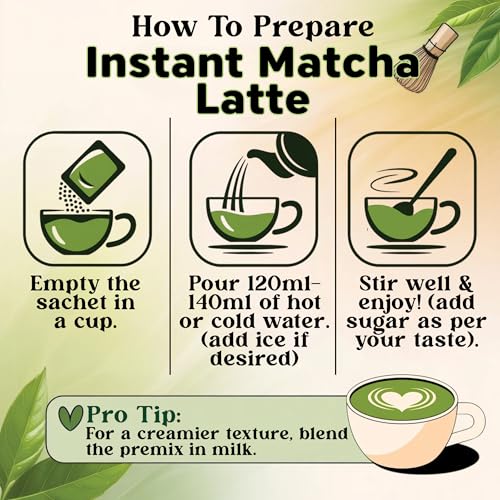 Image of JAWAI MATCHA LATTE INSTANT PREMIX | 100 Grams | Japanese Matcha Green Tea Powder | UNSWEETENED, No Added Sugar | Antioxidant Rich, Keto & Vegan Friendly | Just Add Hot or Cold Water | 5 Sachets x 20G
