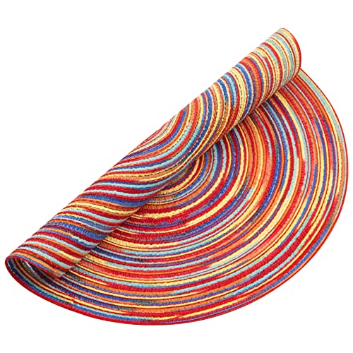 Image of SHACOS Round Braided Placemats Set of 6 Table Mats Colorful Place Mats for Dining Tables Holiday Party Decor (Rainbow Red, 6)
