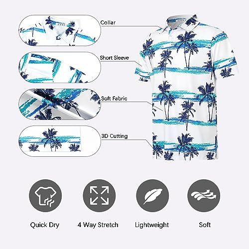 Hawaiian Polo Shirts For Men, Moisture Wicking Men's Golf Shirts Short Sleeve Dry Fit For Summer, Performance 3D Floral Polo Shirt Men For Golf Hiking Horsing #TOP4