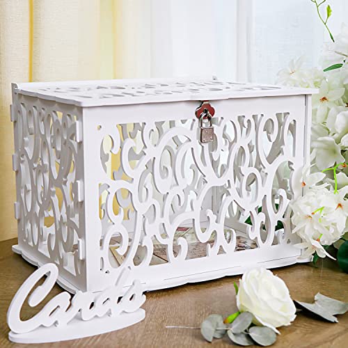 Image of OurWarm DIY White Wedding Card Box with Lock PVC Card Box Graduation Card Box Perfect for Weddings, Baby Showers, Birthdays, Bridal or Baby Showers