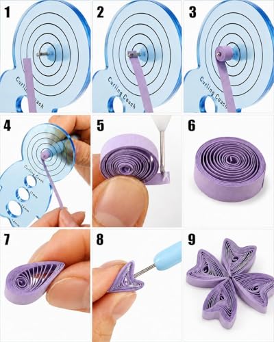 YURROAD Quilling Set für Anfänger, Starter-Set mit 900 Papierstreifen 3 mm in 36 Farben, Schablonenbrett, Kamm und Werkzeugen für Karten, Blumen und Papierdeko