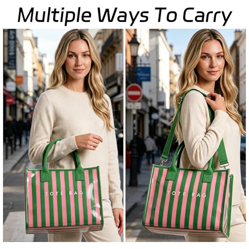 Image of GISMTR PVC Tote Bag for Women Large Letters Print Hobo Handbags Kraft Paper Shoulder Bag with Strap for Work Travel