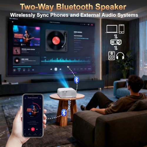 Image of Mini Projector, Portable Smart Projector with Android 13 WiFi Bluetooth 5.2, 1080P 4K Decode Outdoor Movie Projector Auto Keystone Dolby Audio, 150 inch Home Cinema for Bedroom Camping TV Stick
