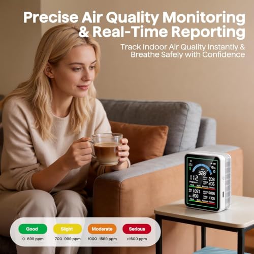 Image of GADGETRONICS Portable 10 in 1 Air Quality Pollution Monitor Meter for AQI | CO2 | TVOC | HCHO | Temp | Humidity PM0.3-1 Use Indoor Outdoor in Home, School, Office, Hospital, Car, Hotels