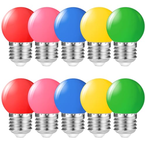 Suncan 10 piezas E27 Led de Colores 1W Bombillas de Colores Led Bombillas de Colores Decorativas,Rojo, Amarillo, Azul, Verde y Rosa,para Navidad Boda Fiesta,AC 230V