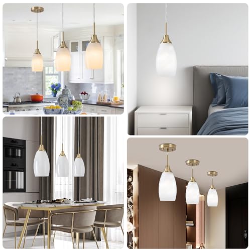 Image of Viinew 4.72 inch Glass Pendant Light,3-Pack White Oval Glass Hanging Light