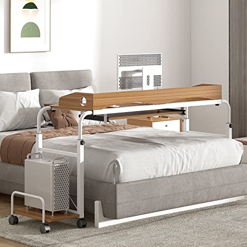 Image of sogesfurniture Overbed Table with Wheels,Height and Length Adjustable Mobile Table 47 inches Works as Laptop Cart Computer Table Bed Table,Oak BHUS-203-2-120OK