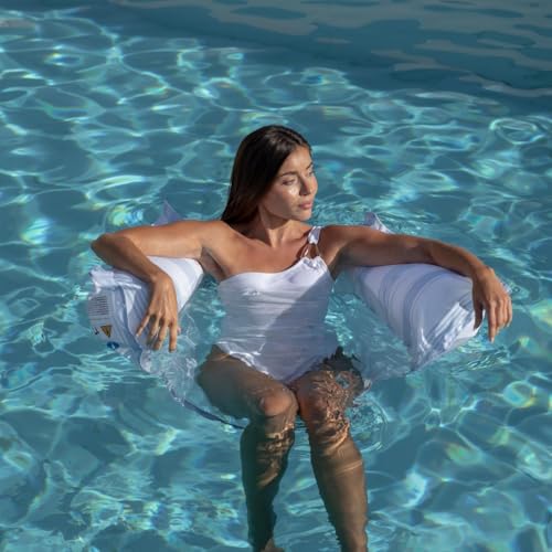 Flamingueo Colchoneta Piscina - Tipo Asiento Hinchable - Reposacabezas y Reposabrazos - PVC y Poliéster - Diseño Rayas - Azul