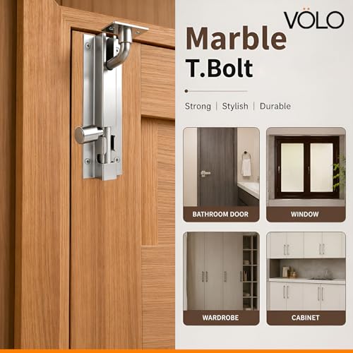 Image of VOLO Pack of 2 | L Shape Marble Stainless Steel Tower Bolt - 4 Inch Door Latch for Main Door, Room, Office and Cabinet (Silver Finish)