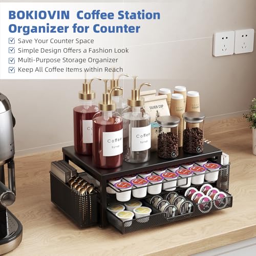 Mteal Coffee Pod Holder Storage with 2-Tier Vertuo Capsule Holder Drawer, Coffee Machine Stand with 2 Coffee Accessories Baskets, Black - Image 5