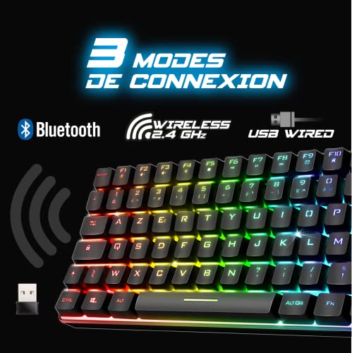 Spirit Of Gamer | Clavier Gamer sans Fil & Bluetooth RGB | Clavier TKL AZERTY Compact 65% | Touches Semi-Mécanique Rétroéclairé Dont 25 Anti-Ghosting | Compatible PC Gaming, Smartphone & Tablette – Image 5