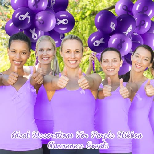 Image of Hungdao 100 Pcs Purple Ribbon Balloons Cancer Awareness Pancreatic Cancer Ribbon Domestic Violence Awareness Alzheimers Balloons Arch for Party Purple Decorations Supplies