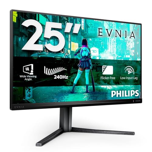 Philips Gaming Monitor 25M2N3200W 24.5 pollici, 1920x1080, FHD, 240Hz, Fast VA Panel, 0.5ms MPRT, Height Adjustment, (HDMI2x 2.0 DP 1x 1.4) Adaptive Sync, FreeSync Premium, Grigio Scuro