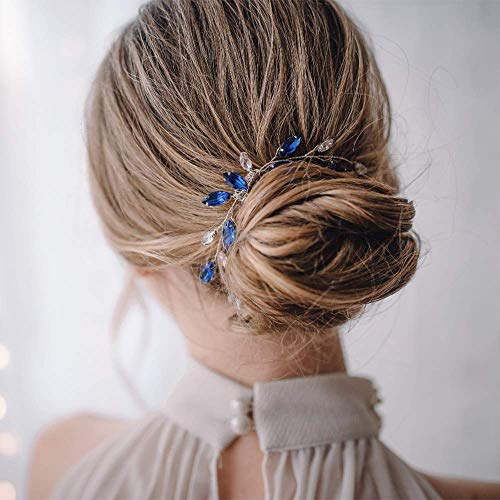 Fxmimior Simple Dainty Blue Crystal Rhinestone Hair Comb Hair Accessories With Rhinestone Bridal Silver Side Combs For Women And Girls #TOP25