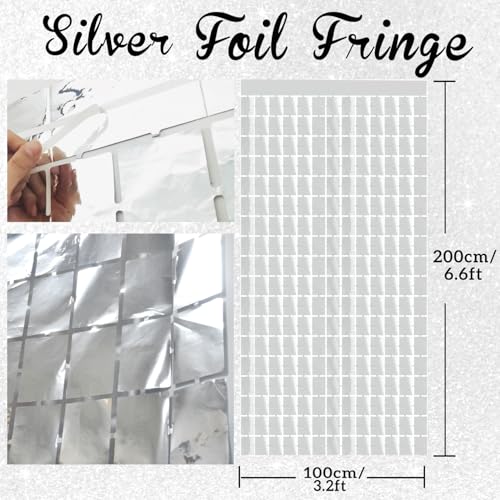 Image of GOER Silver Party Backdrop Metallic Tinsel Foil Fringe Curtains Photo Booth Props for New Year's Eve Graduation Wedding Baby Shower Bachelorette Christmas Holiday Celebration Party Decorations