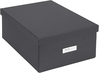 Bigso Karin Collapsible Storage Box | Photo Storage Box with Labelframe for Easy Identification | Simple Assembly without Tools | Decorative Storage Boxes with Lids | 8.9″ x 12.4″ x 5.4″ | Dark Gray