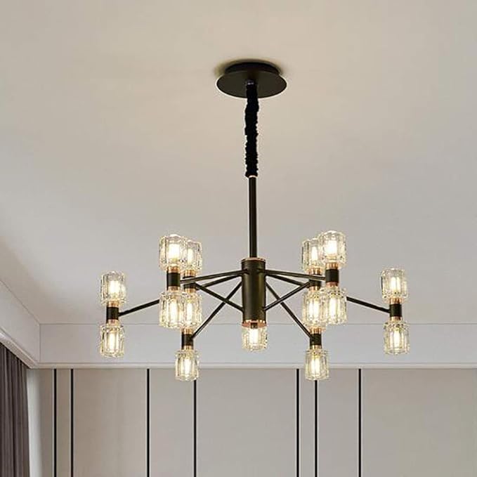 NZDY Moderne K9 kroonluchter van kristalglas, LED-verlichting, hanglamp, verstelbaar, voor eetkamer, woonkamer, 18 lampen