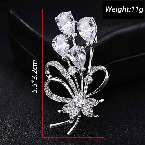 Image of Rhinestone Flower Brooch Pin Silver Tone Crystal Floral Pin Elegant Flower Cluster Corsage Brooch Vintage Wedding Bridal Lapel Pins Clothing Accessories Jewelry for Women Girls