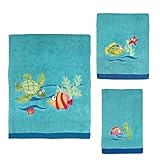 Allure Home Creation Fish Tails 3-Piece Towel Set-Cotton with Embroderies