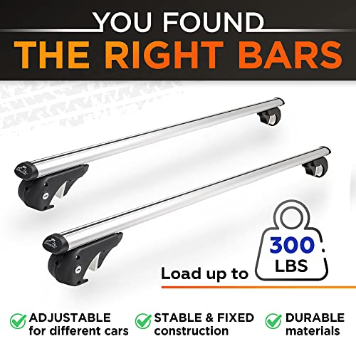 Image of RoofPax 52 inch Roof Rack Cross Bars 2-Set Locking Cross Rails Adjustable Aluminum Anti-Rust up to 150lb Luggage Rooftop Carrier Rack Kayak /Surfboard /Paddle Board. Universal Fit for Cars with Side Rails