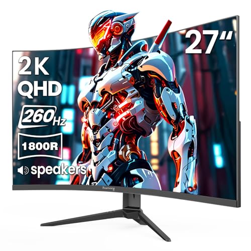 Suevery ゲーミングモニター 27インチ WQHD 2560x1440 260Hz 湾曲 モニター 1800R ディスプレイ HDMI2.0 & DP1.4 ブルーライト軽減 傾斜調整 広い視野角 壁掛け対応