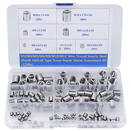 thread repair insert assortment kit helicoil type screw wire sleeve 304 stainless steel metric m3 m4 m5 m6 m8 m10 m12 wire thread inserts heli coil thread repair kits 125pcs
