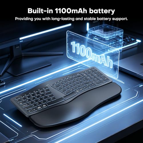 Image of MOKURU Wireless Ergonomic Keyboard, Split Keyboard with Wrist Rest, Full Size 2.4G BT Computer Keyboard, Compatible with Windows, Mac OS, PC Computer /Laptop (Black)