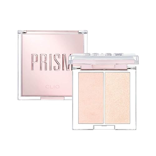 CLIO Prism Highlighter Duo, paleta de resaltadores de doble sombra, iluminador facial, perla construible y polvo prensado brillante para un brillo