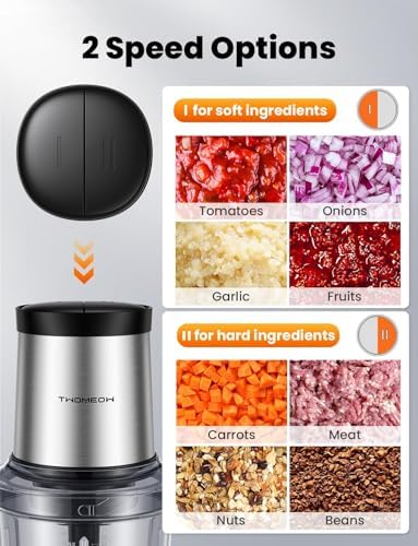 TWOMEOW Food Processor 4 Cup, Electric Food Chopper, ăSmall but PowerfulăMeat Grinder with 2 Bowls, 2 Speed & 4 Blades for Vegetable, Meat, Nuts, Functions for Chopping, Dicing, Mixing and Puree - 1