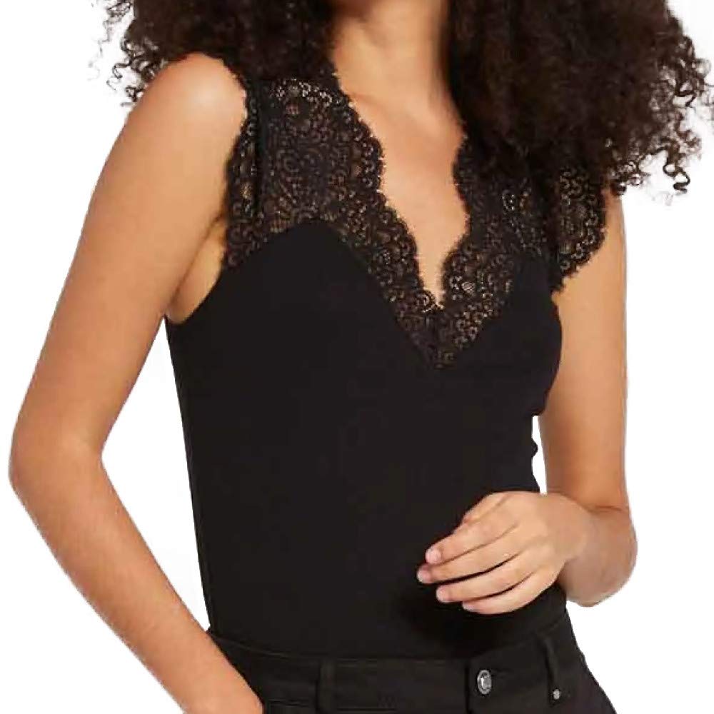 Morgan Lace V-Neck T-Shirt Women's Black Medium