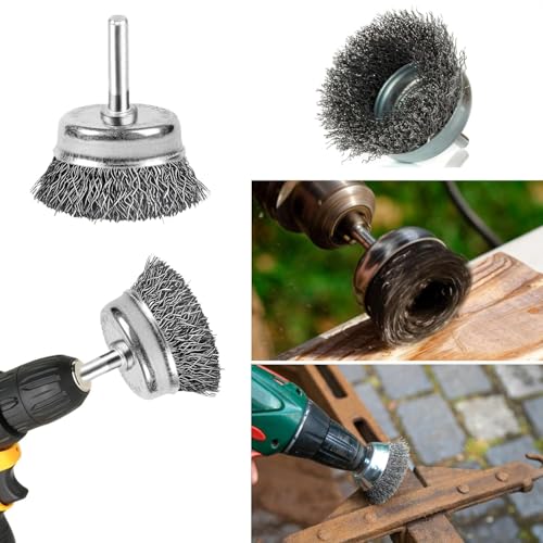 Image of 2 Inch Wire Cup Brush Set for Drill - 1 /4 Inch Round Shank Abrasive Wire Cup Brush - Stainless Steel Crimped Carbon Steel Brush for Rust,Cleaning,Deburring,Removing Paint