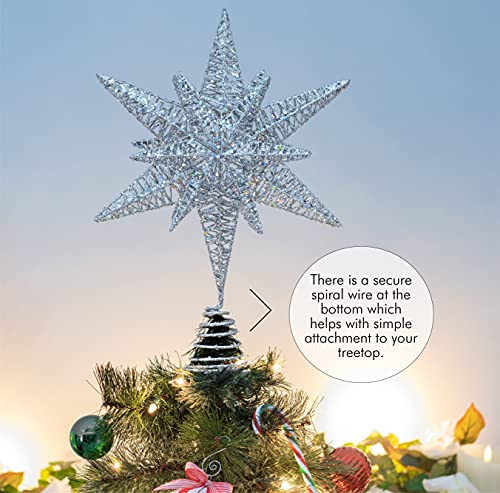 Ornativity Silver Star Tree Topper – Christmas Silver 3D Glitter Star Ornament Treetop Decoration #TOP2