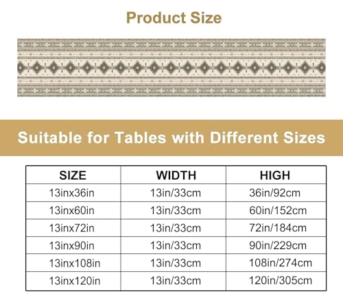 Image of Boho Geometric Aztec Table Runner, Southwest Aztec Tribal Pattern Linen, Rustic Dining Table Decor for Farmhouse Kitchen 13x90 Inch