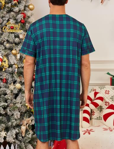 Image of SWOMOG Mens Nightgown Short Sleeve Lounge, Sleep Henley Shirt Pajama Big & Tall Nightshirt Comfy Nightwear M-3XL