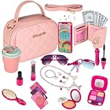 Play Purse for Little Girls, Toddler Purse with Accessories and Pretend Play Makeup Kit, My First Purse Set Includes Pink Handbag, Wallet, Toy Phone, Kids Toy, Christmas Birthday Gift Set for Age 3+