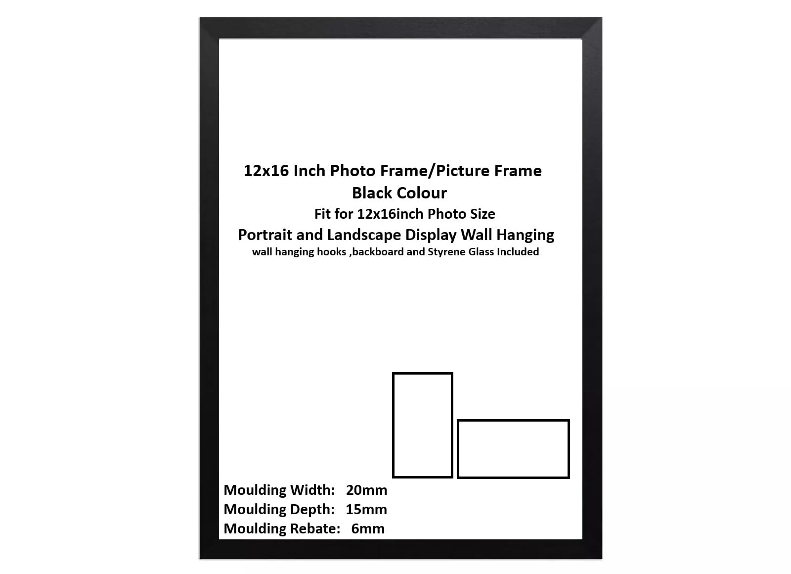 DECORO 12x16 inch Black Photo Frames, 12x16 Picture Frame Rustic Colour, Poster Frame Wall Mount with both Landscape and Portrait Display (Black, 12x16 inch)