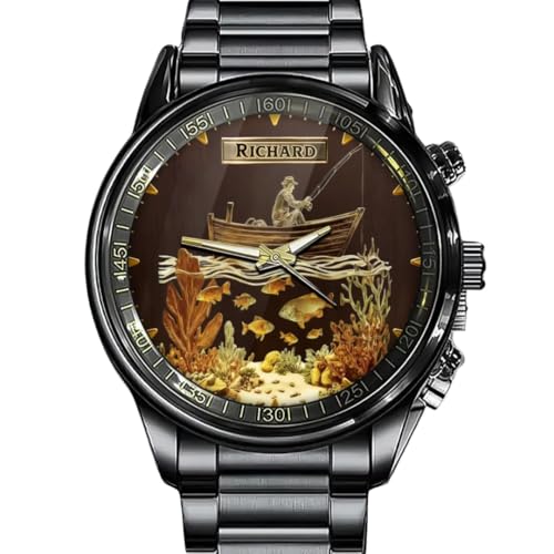 Personalized Angler’s Heritage Watch – Custom Name Fishing Scene, Custom Name Fishing Watch for Angler or Fisherman, Fishing Gifts for Men for Dad Grandpa