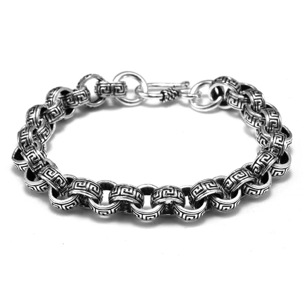 Braccialetti a catena con polsino in argento sterling moda, Bracciale in argento sterling 925 da donna Bracciale intagliato vintage Bracciale con amuleto cinese Bracciale in argento sterling con gioie
