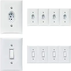 Kit 5 Tomadas Simples 2p+t 10A + Kit 5 Interruptores Simples 1 Tecla Com Espelho Branco Com Inmetro Bivolt 127V e 250V