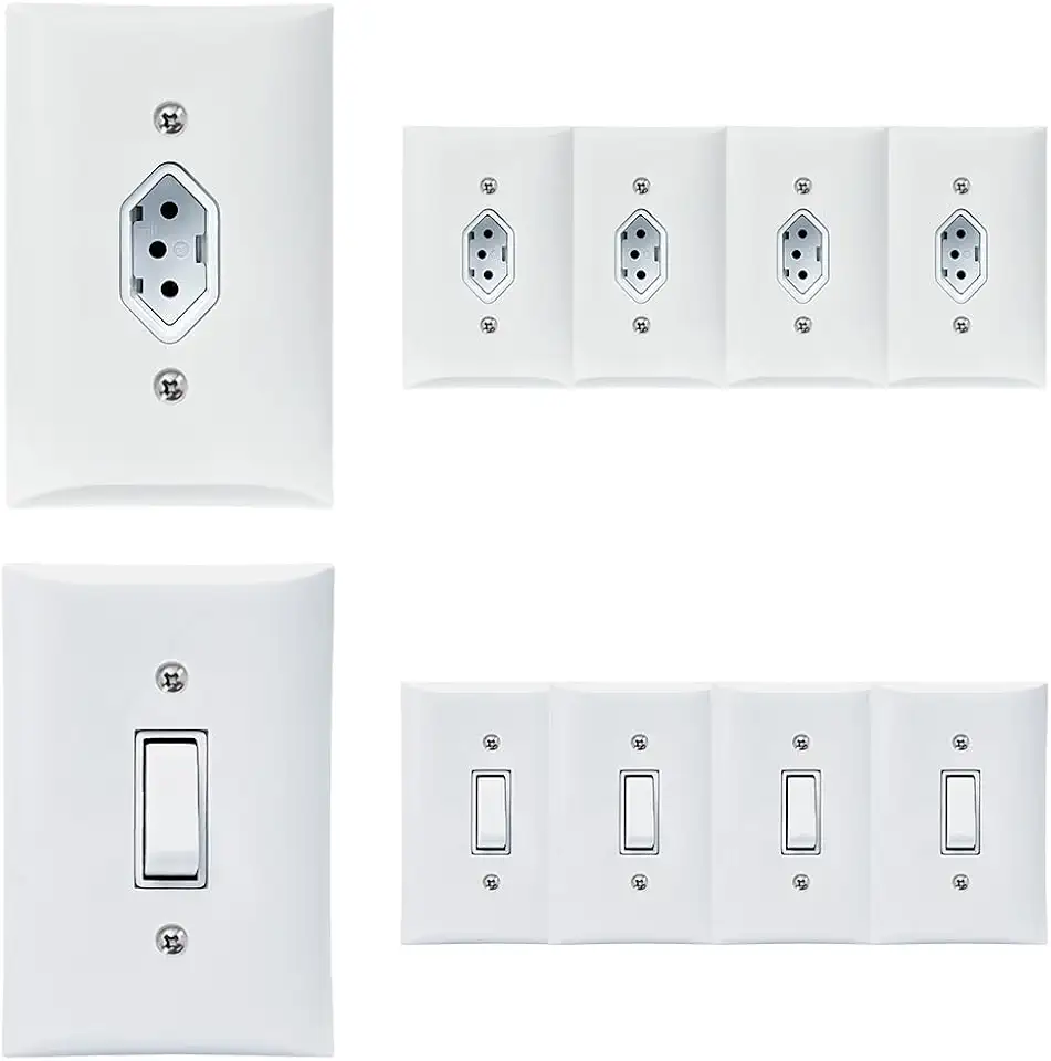 Kit 5 Tomadas Simples 2p+t 10A + Kit 5 Interruptores Simples 1 Tecla Com Espelho Branco Com Inmetro Bivolt 127V e 250V